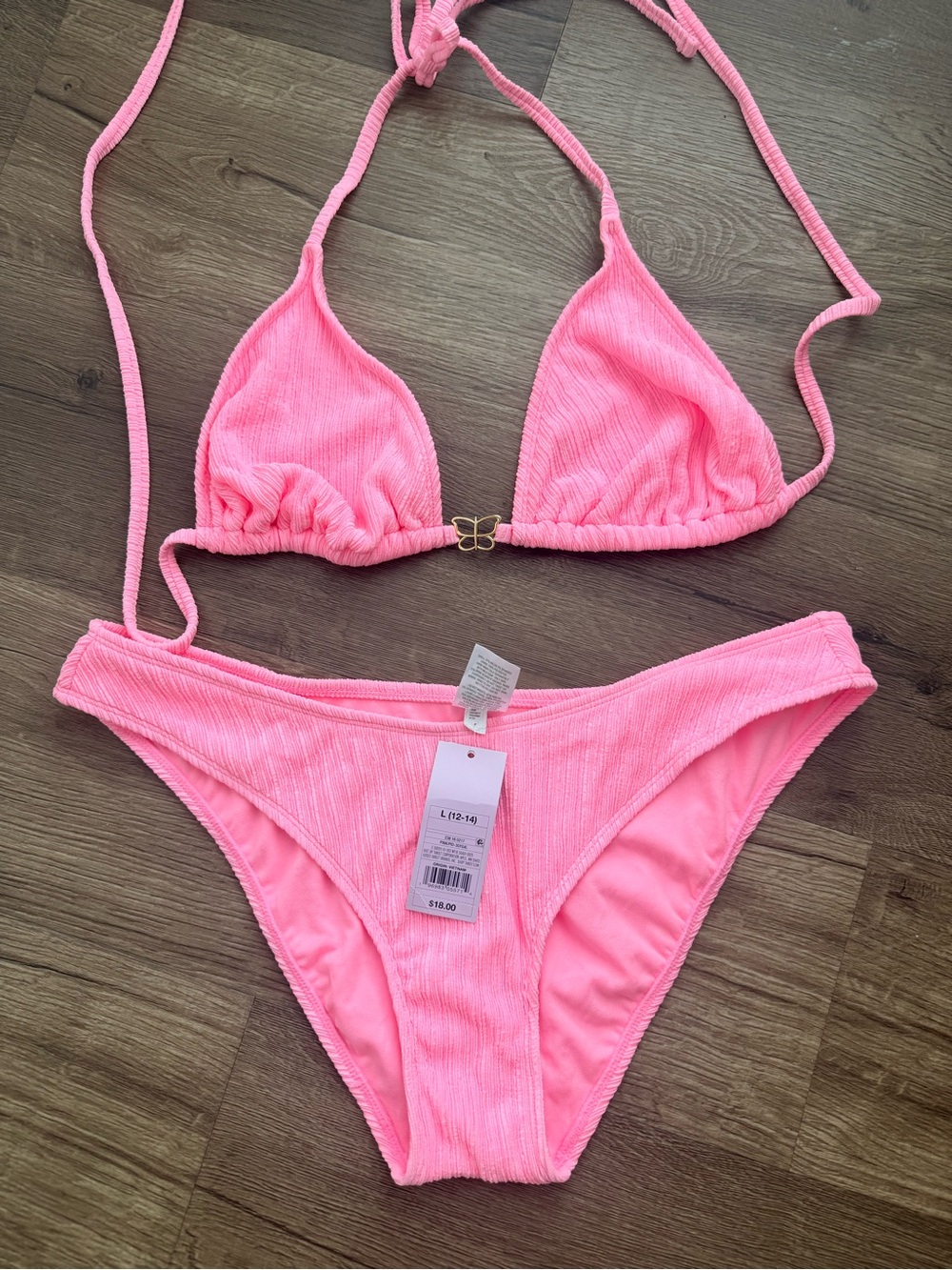 Wild Fable Neon Pink Crinkle Triangle Bikini Set